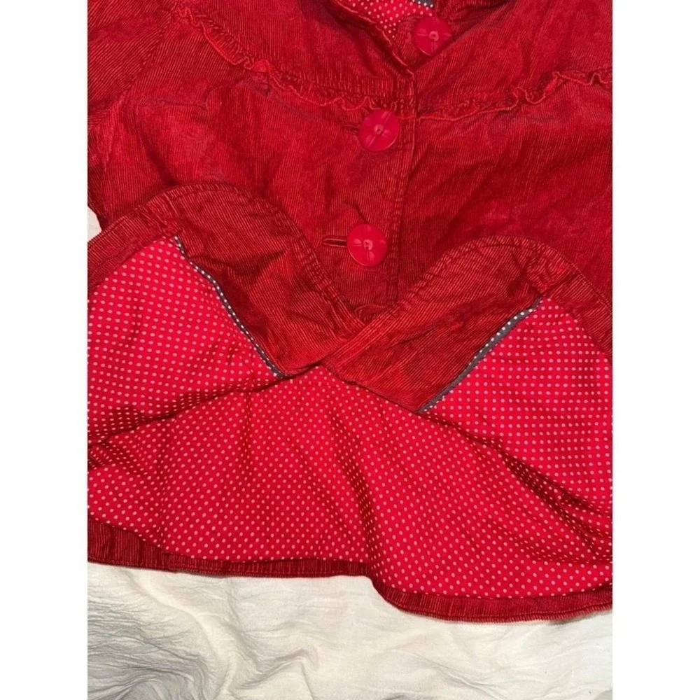 Elevenses by Anthropologie red corduroy‎ large button front ruffle jacket size 4